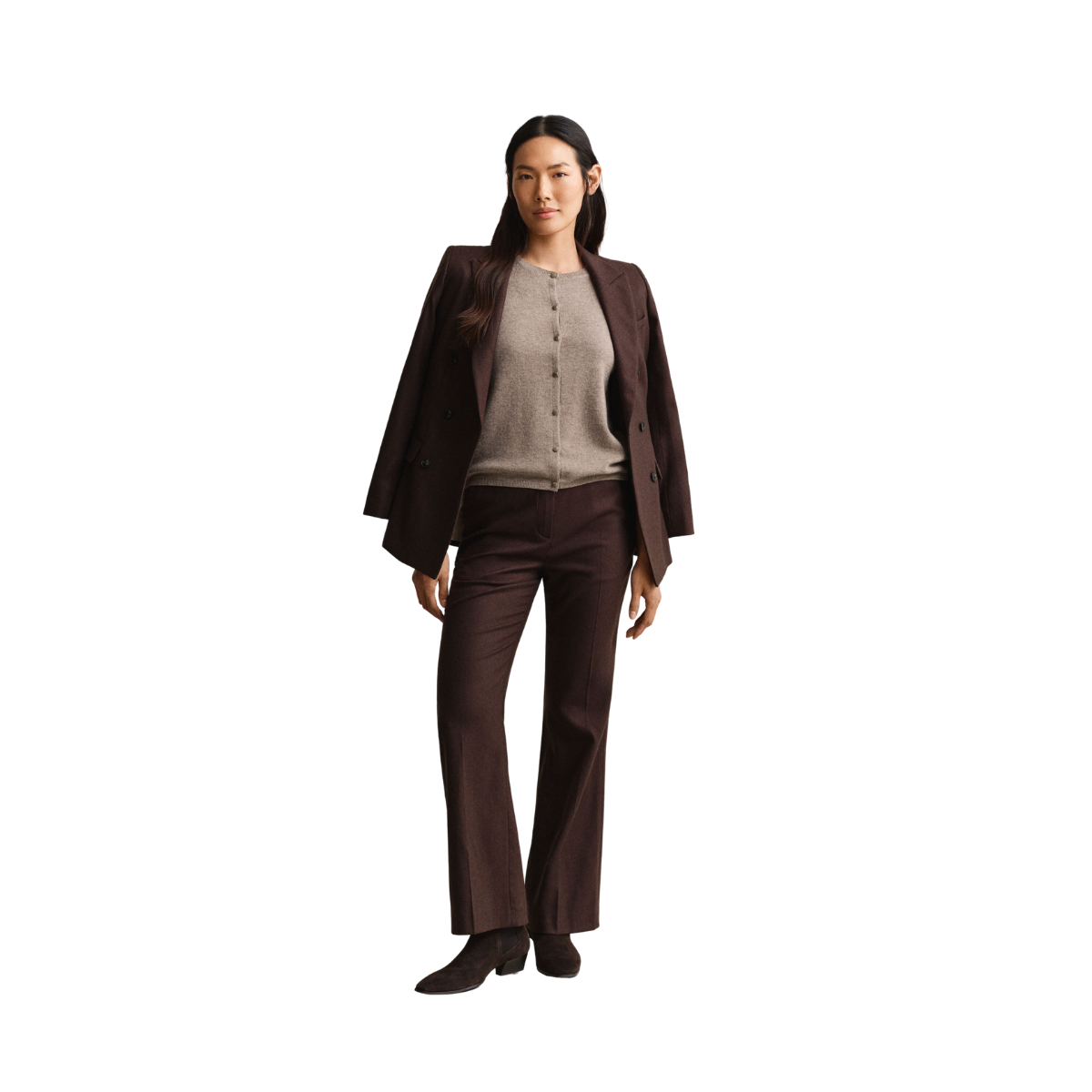 Cashmere Blend C-Neck Cardigan SS - Dk. Sand Melange