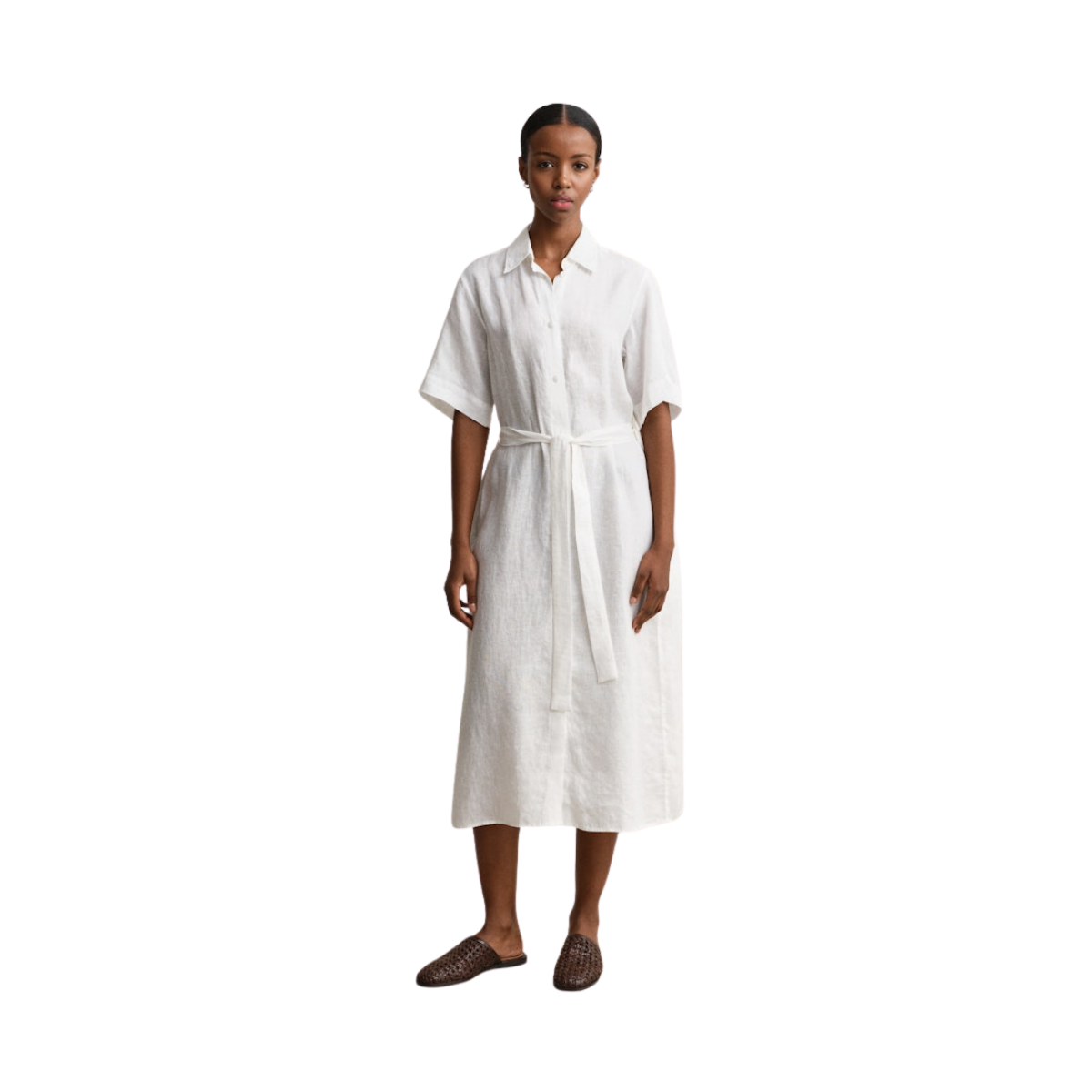 Linen SS Shirt Dress - White