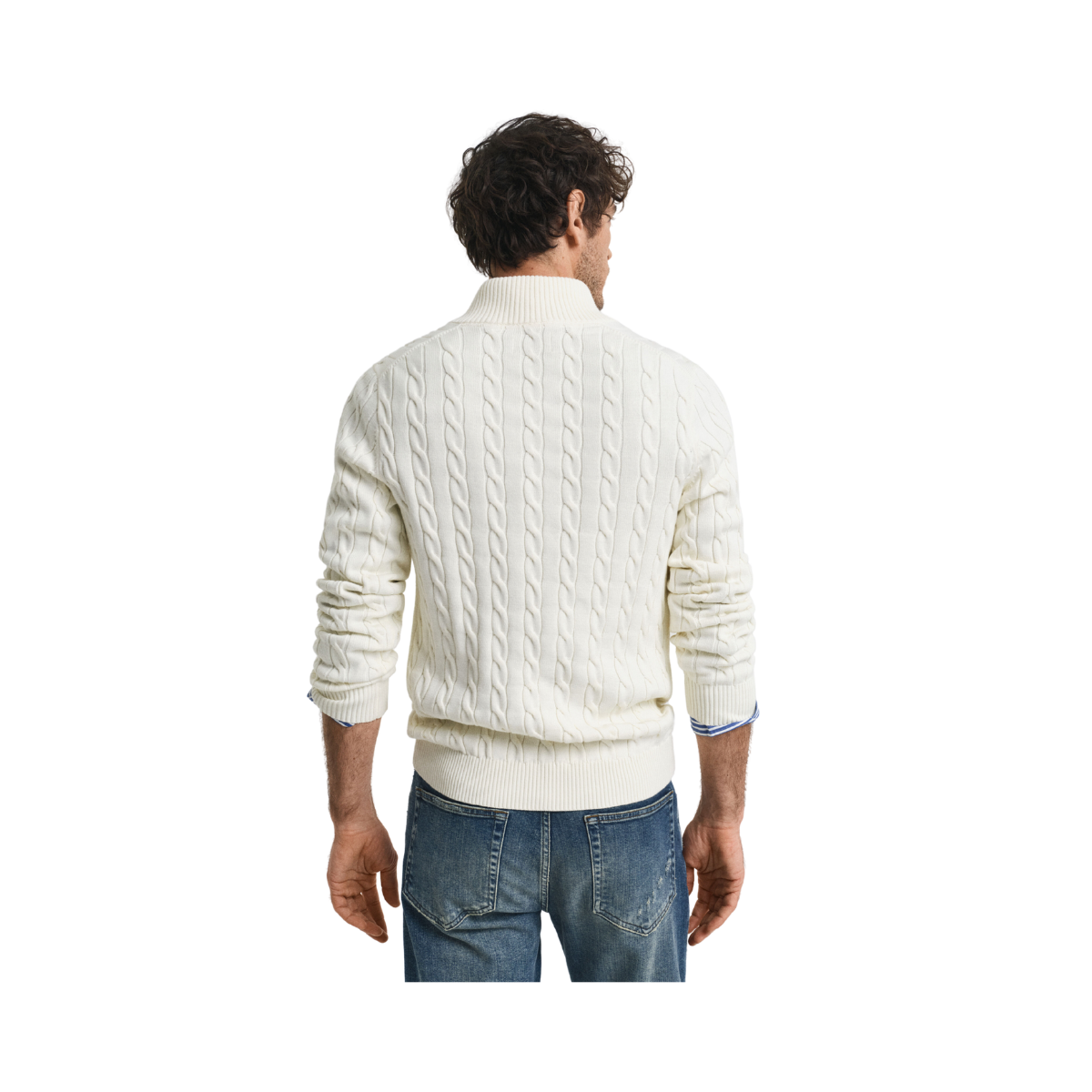 Cotton Cable Half Zip - Cream