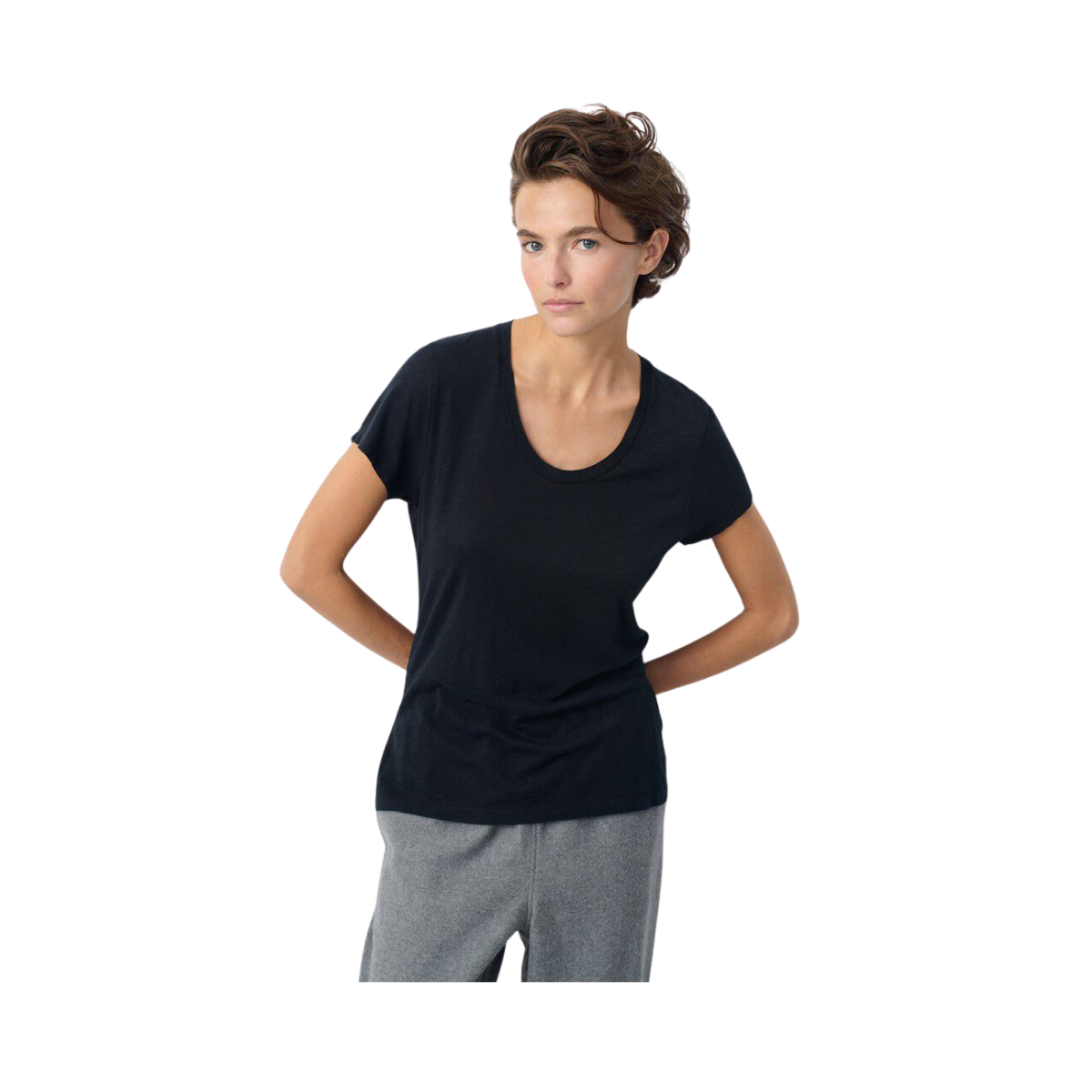 T-Shirt Droit Mc Col U - Noir