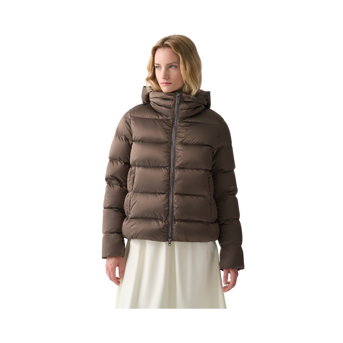 Ladies Down Jacket with Detachable Hood - Dark Yam
