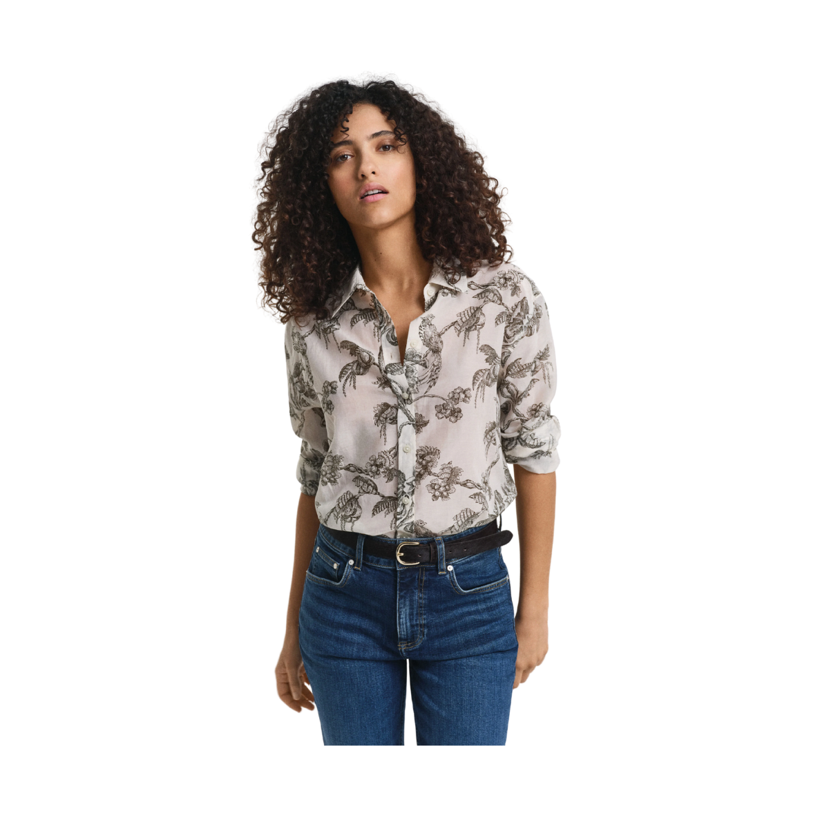 Relaxed Tree Print Shirt - Dark Moss Green