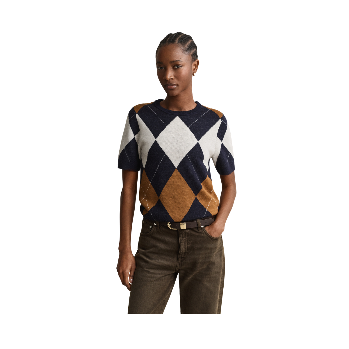Wool Argyle C-Neck SS - Evening Blue