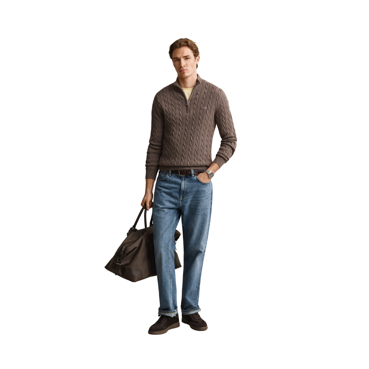 Cable Knit Half-Zip Sweater - Faded Taupe