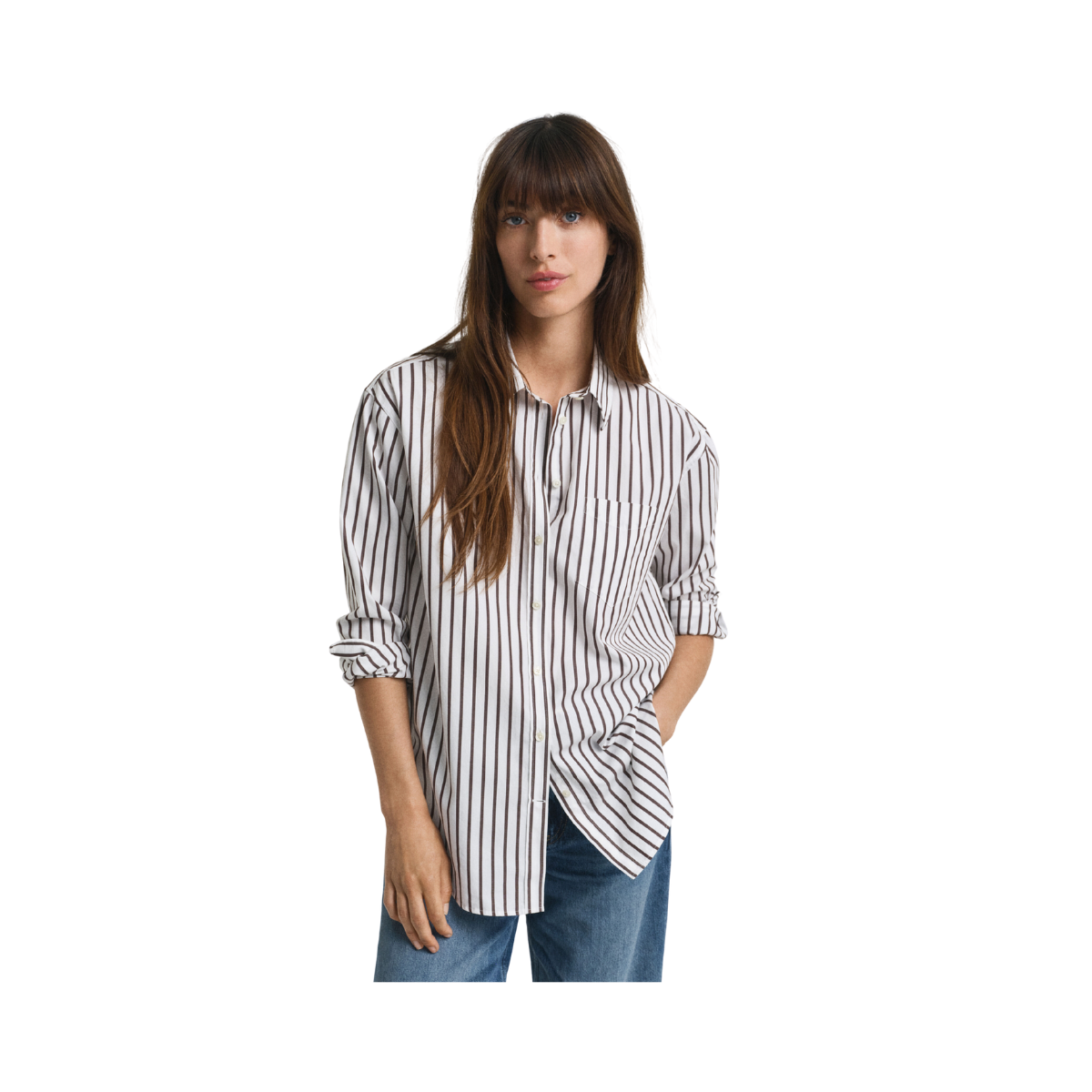 Relaxed Classic Poplin Striped Shirt - 202 Deep Brown