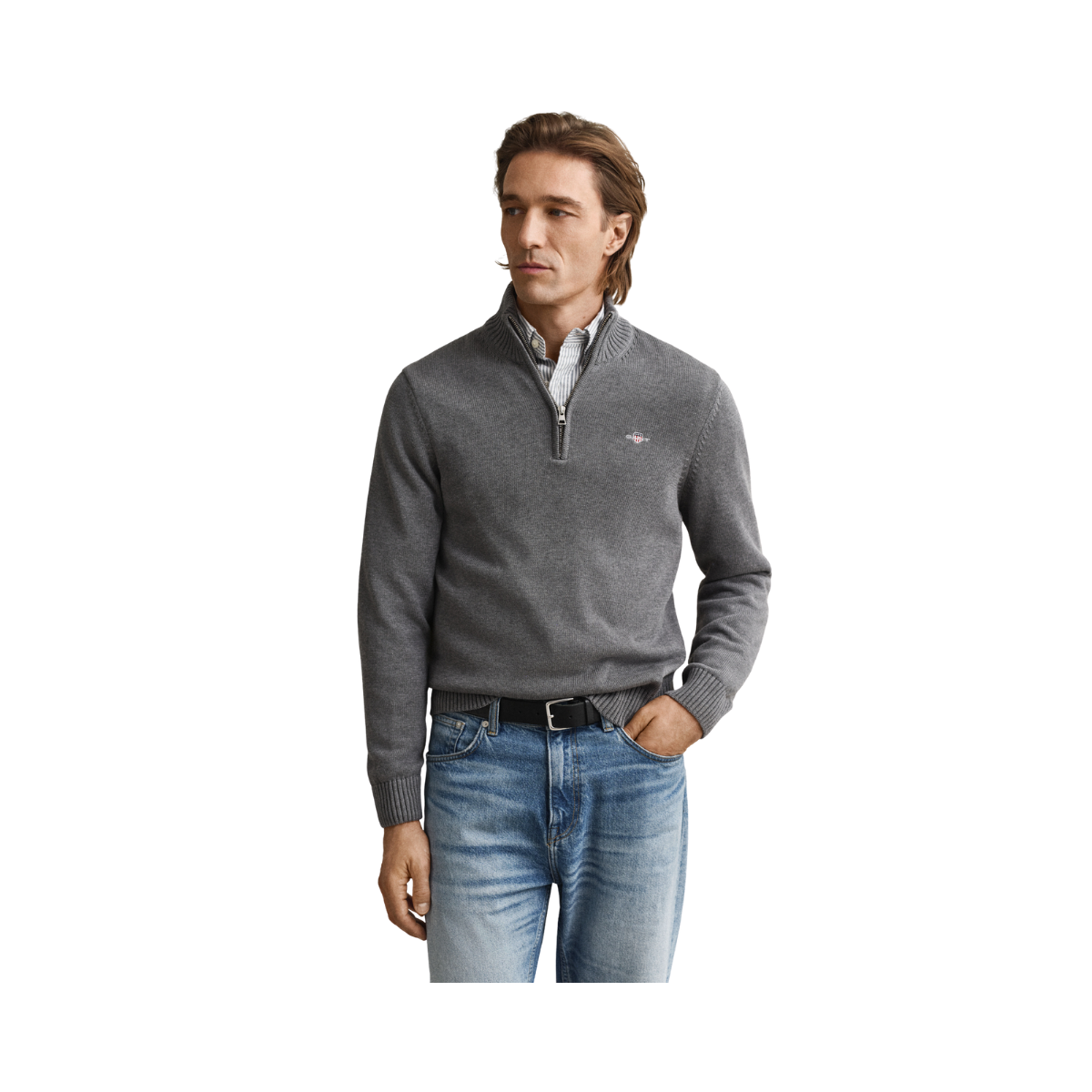 Casual Cotton Halfzip - Dark Grey Melange