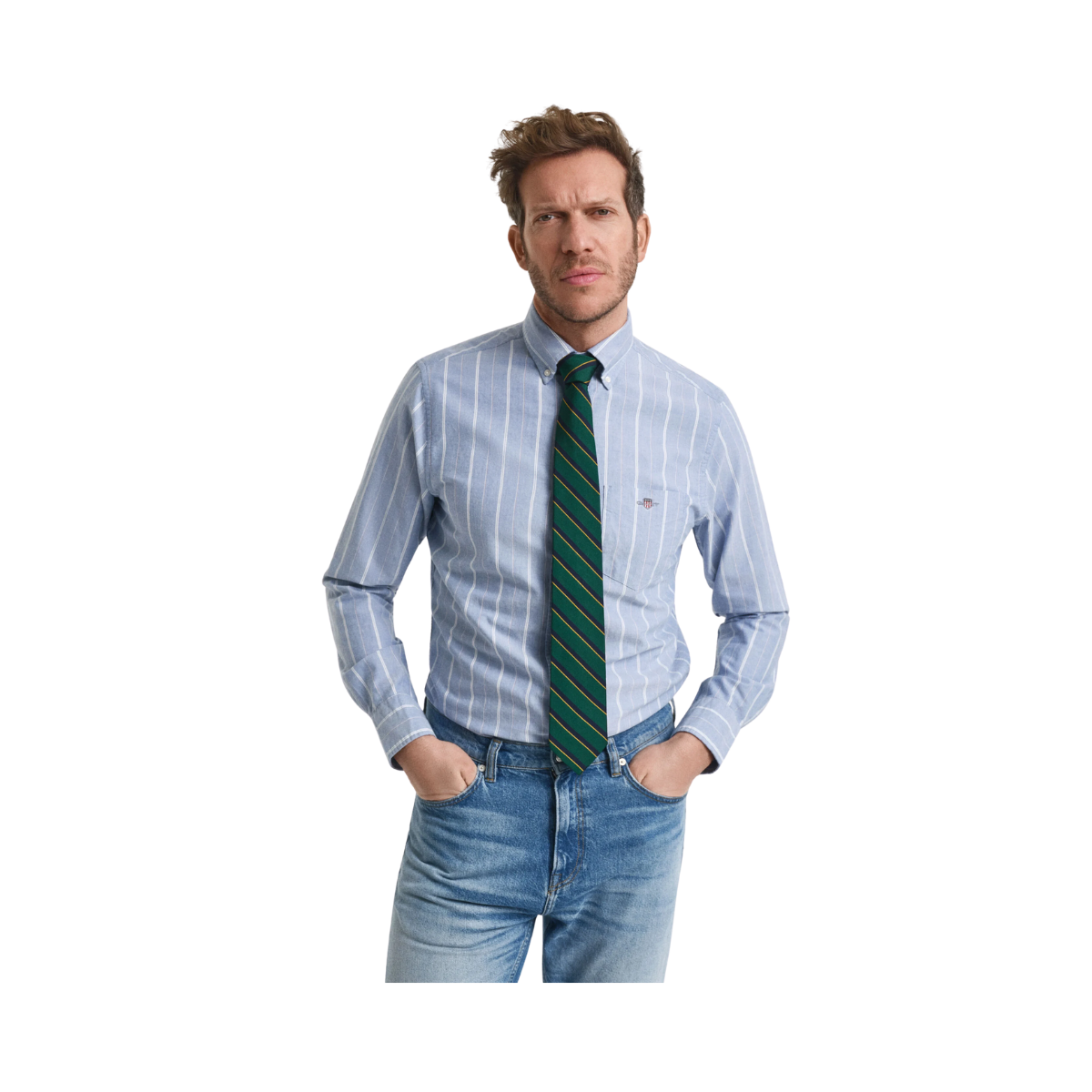 Classic Oxford Stripe Shirt - Rich Blue