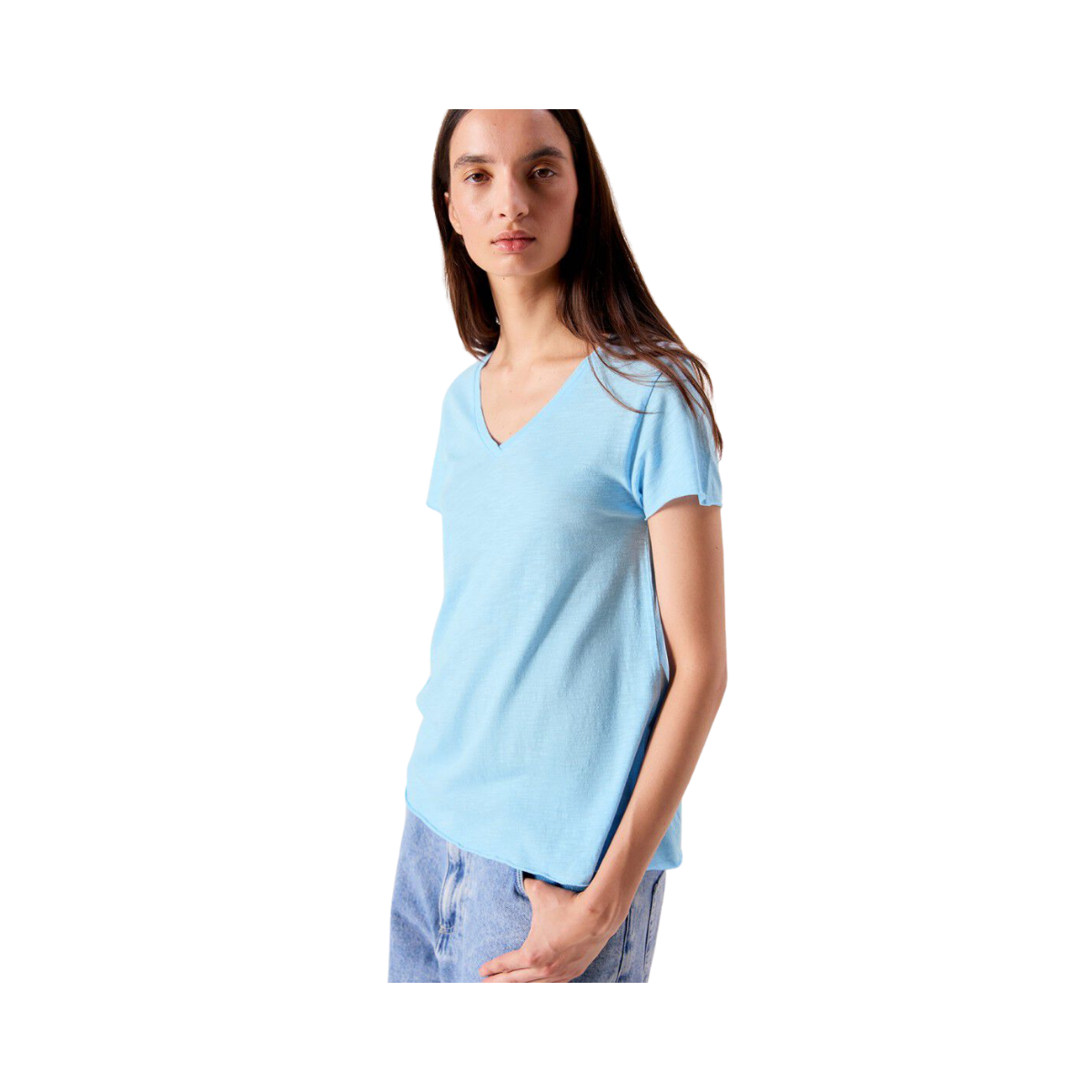 T-Shirt Trapeze Mc Col V - Bleu Ciel Vintage