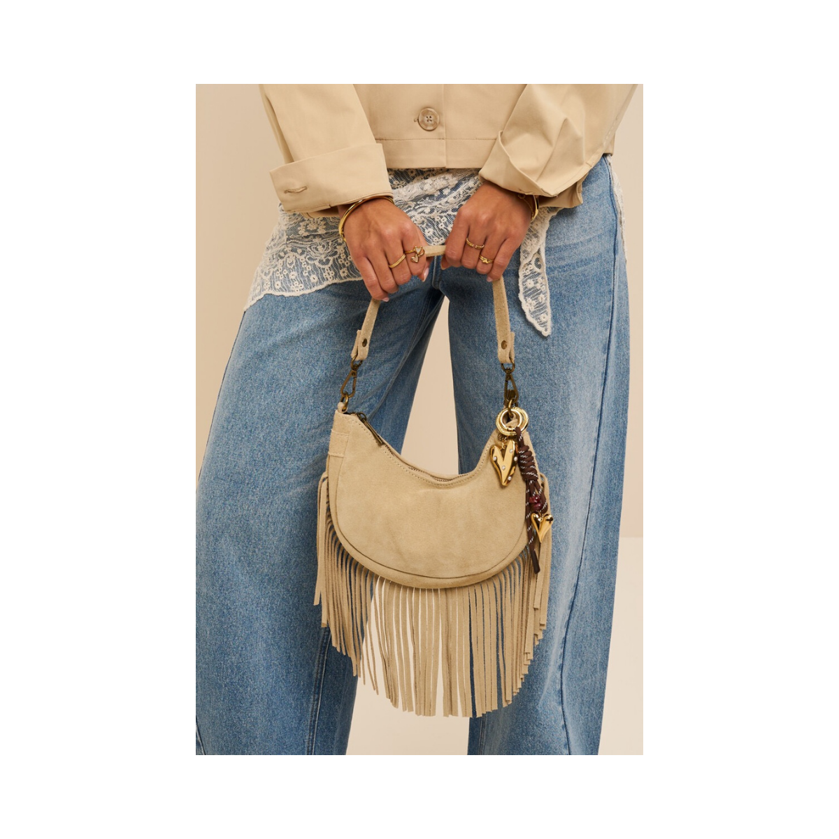 Key Chain Heart Brown Cord - Gold