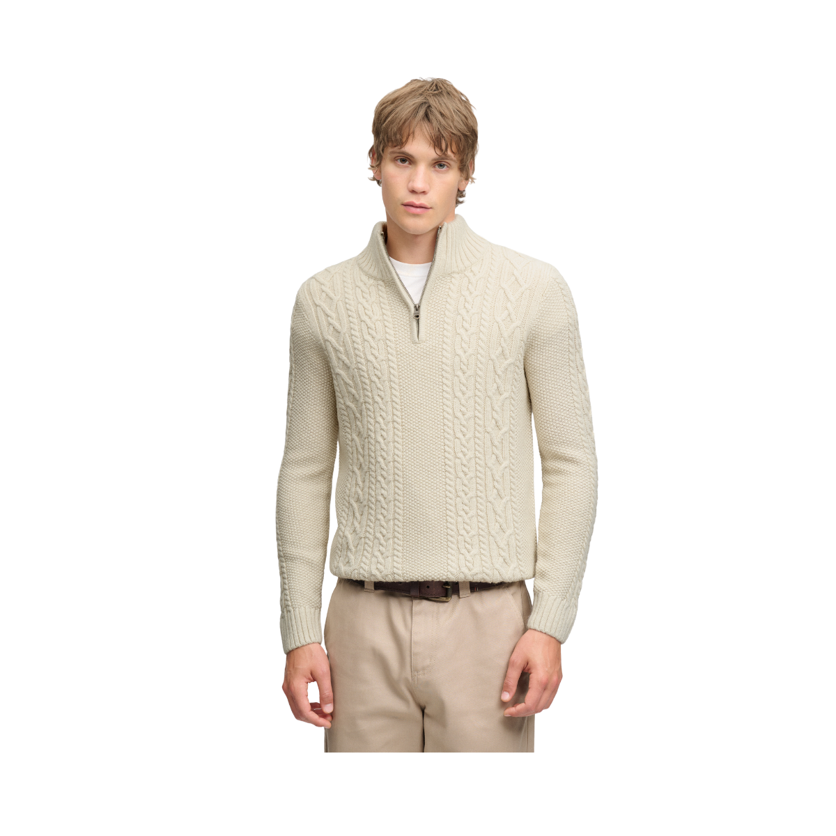 Jacob Cable Half Zip Knit - Ecru