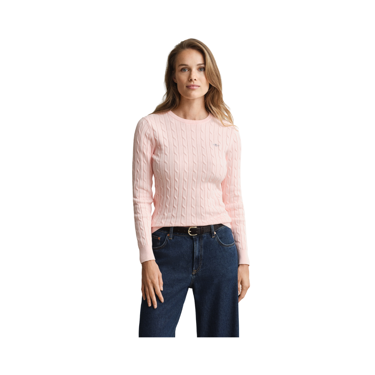 Stretch Cotton Cable C-Neck - 647 Apricot Pink