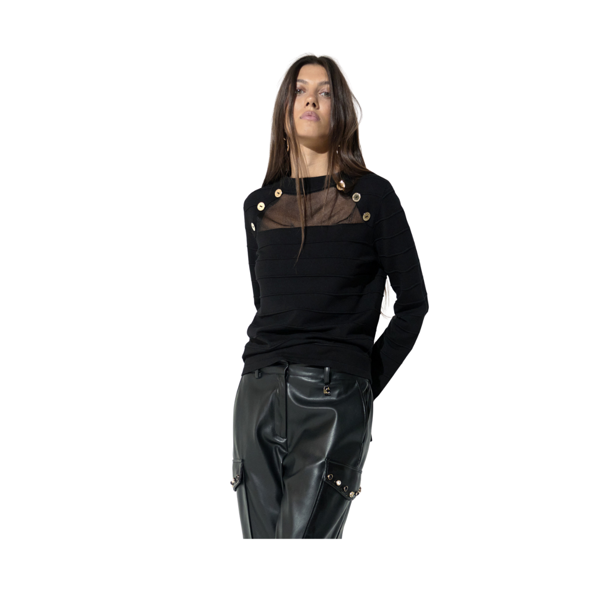 Transparent Yoke Sweater - Black