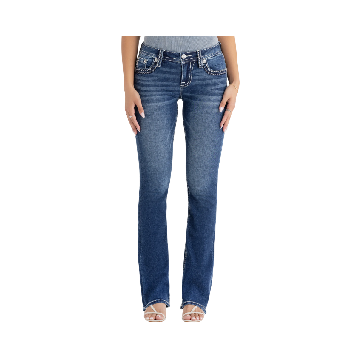 Caroline Stitched Bootcut Jeans - Med/Dark Wash