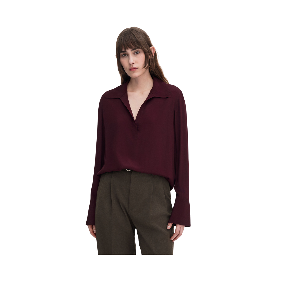 Half Placket Blouse - Dark Burgundy