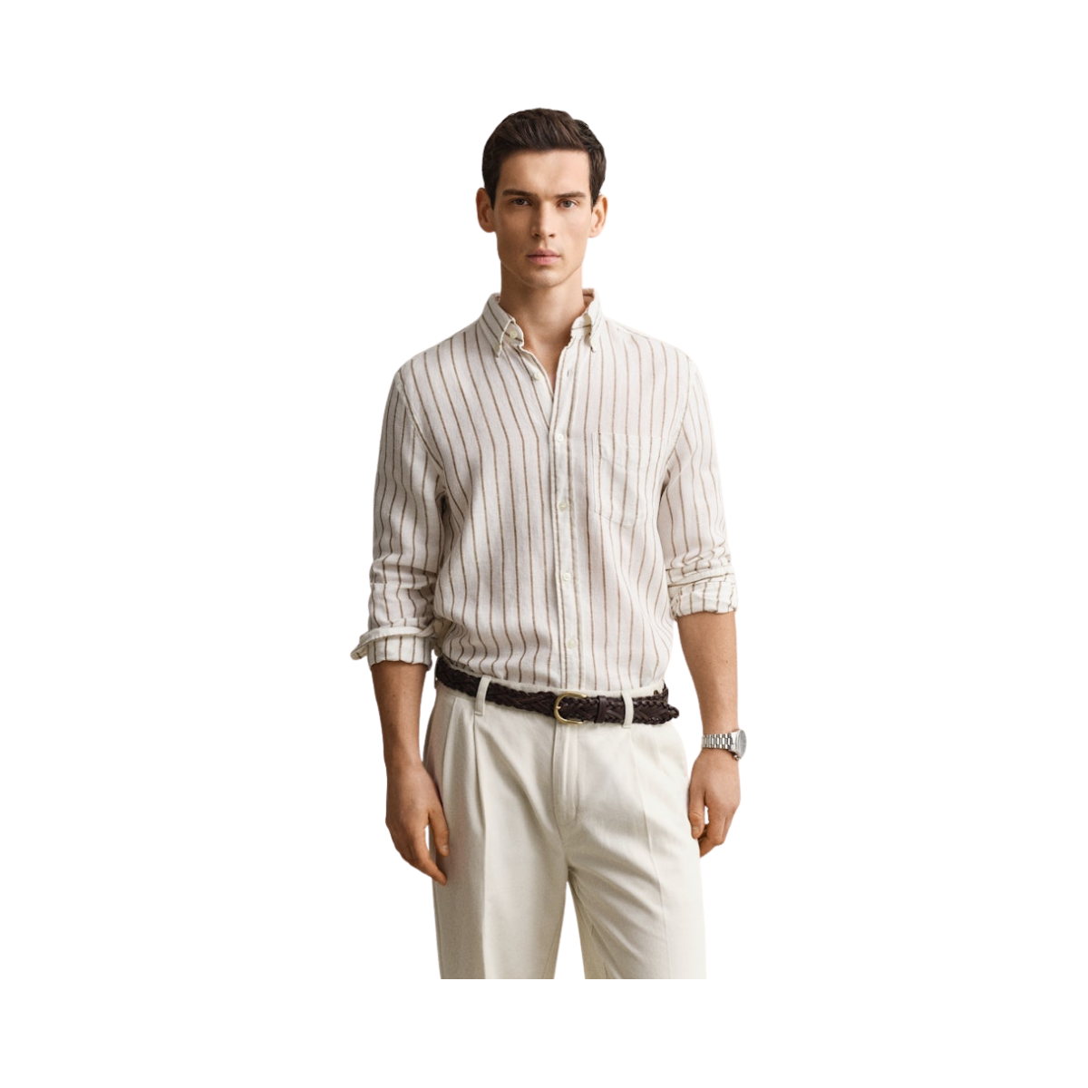 Linen Viscose Stripe Shirt - Cream