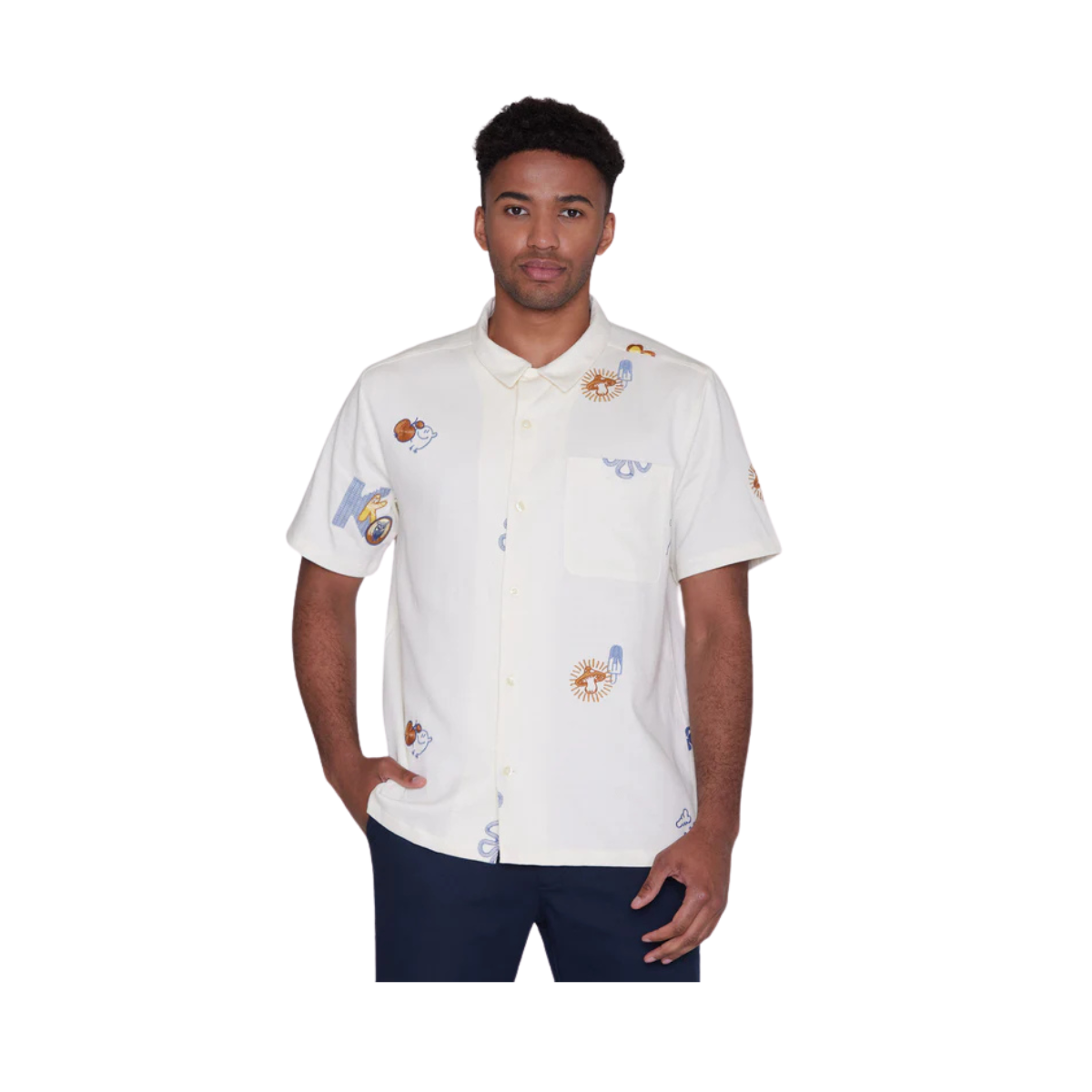 Box Fit Short Sleeve Shirt With Embroidery - Egret