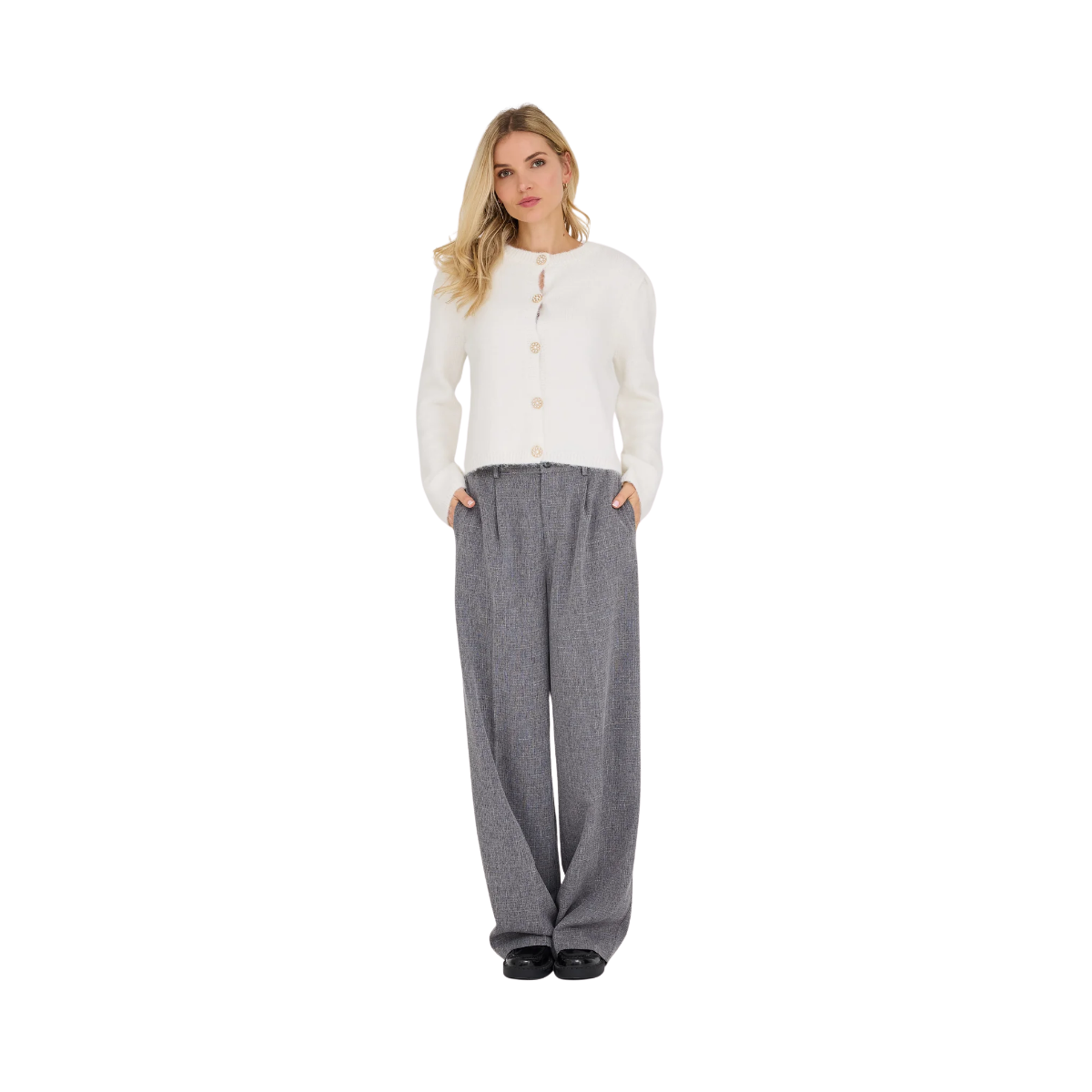Lissi L/S Knit Cardigan - White
