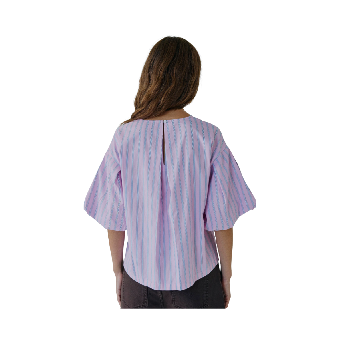 Emily SS Top - Blue/Pink Stripe
