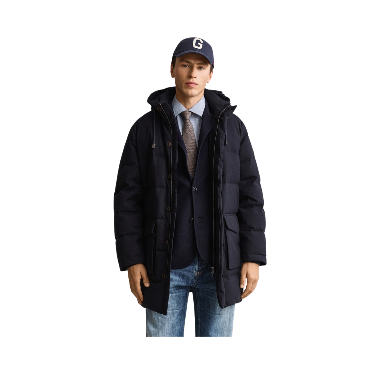 Flannel Down Mid Length Jkt - Evening Blue