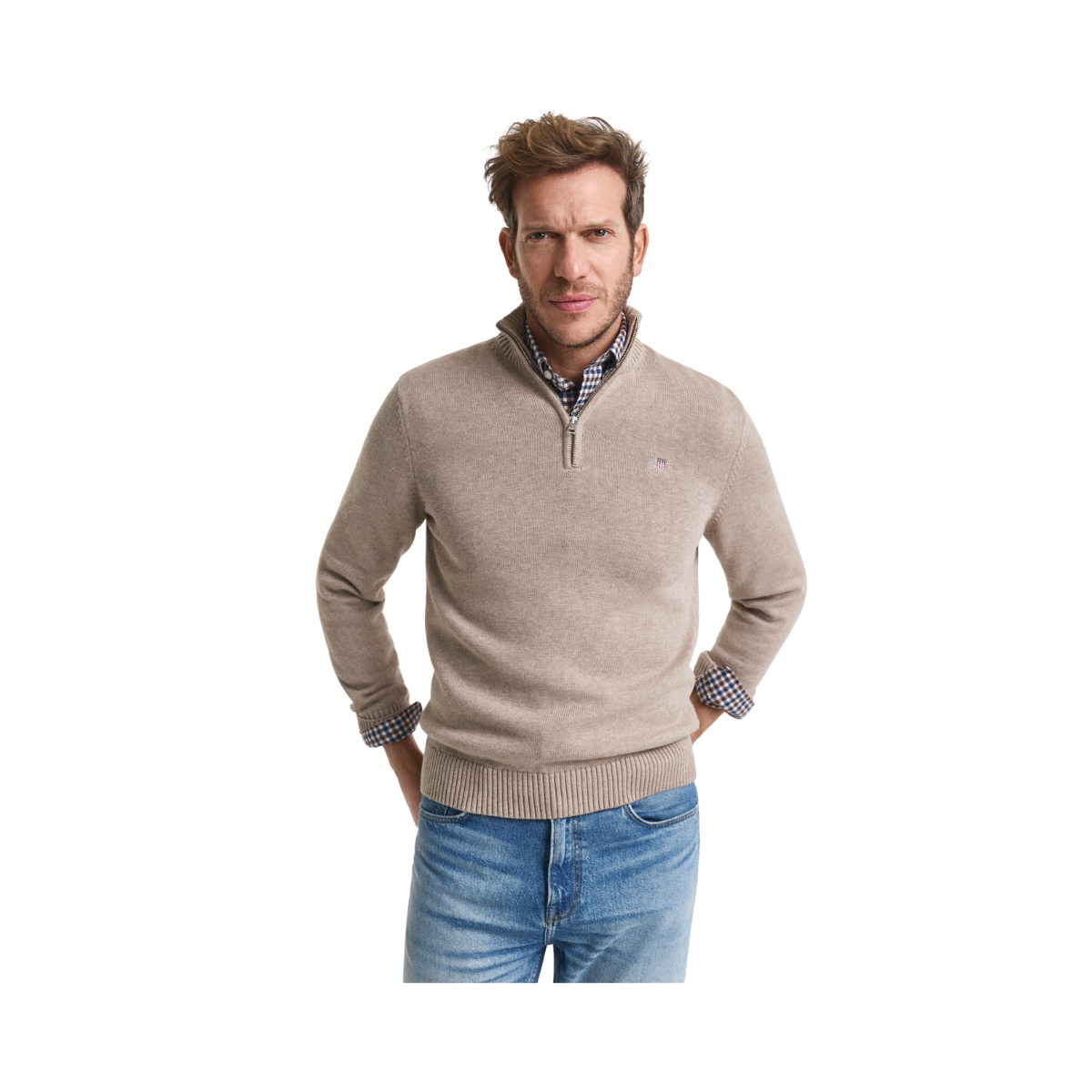 Casual Cotton Halfzip - DK. Sand Melange