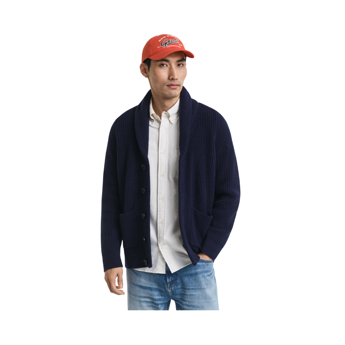 Wool Blend Shawl Collar Cardigan - Evening Blue