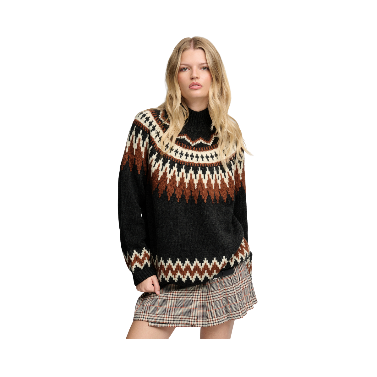 Fairisle High Neck Jumper - 04Q Charcoal Marl