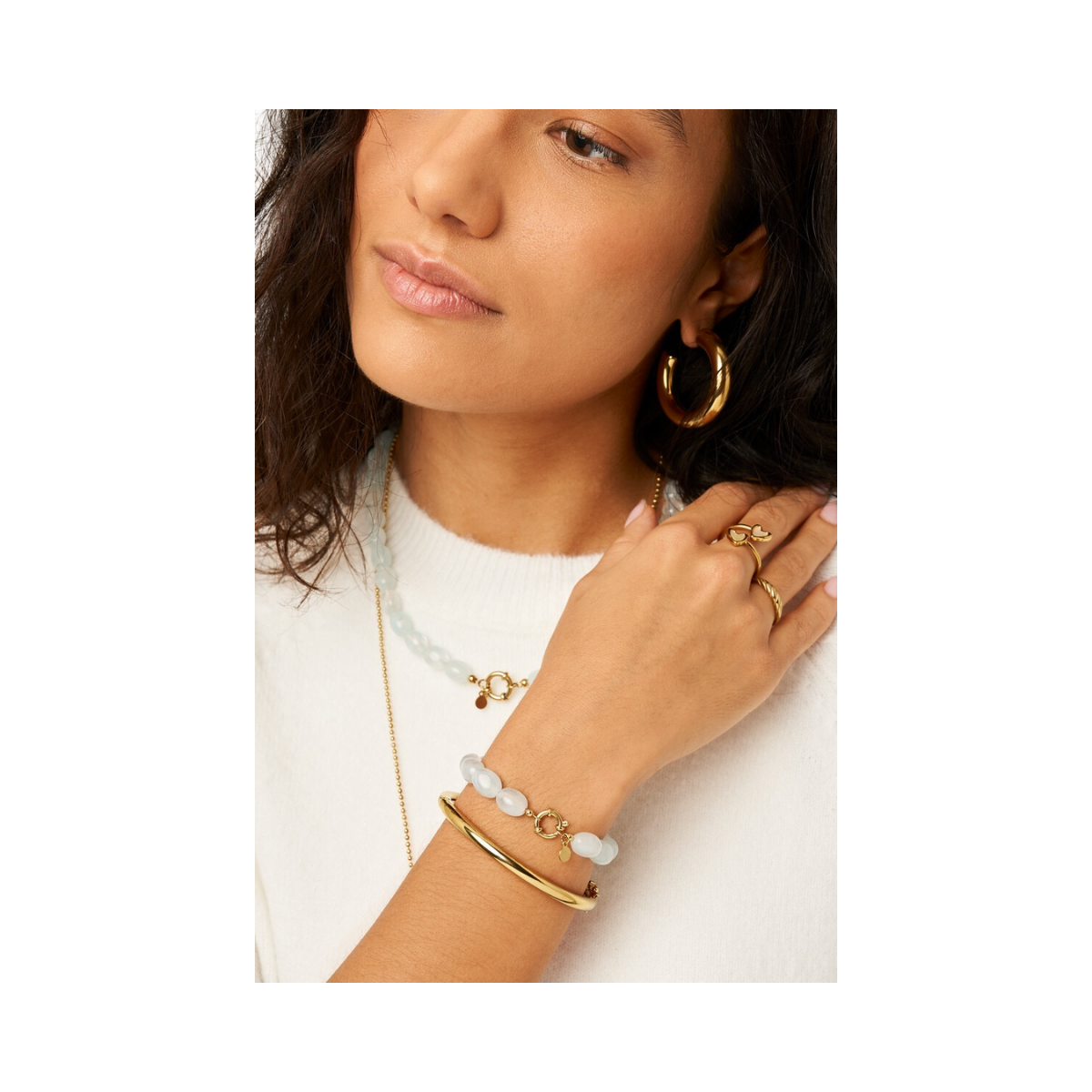 Bracelet Beads Light Blue - Gold