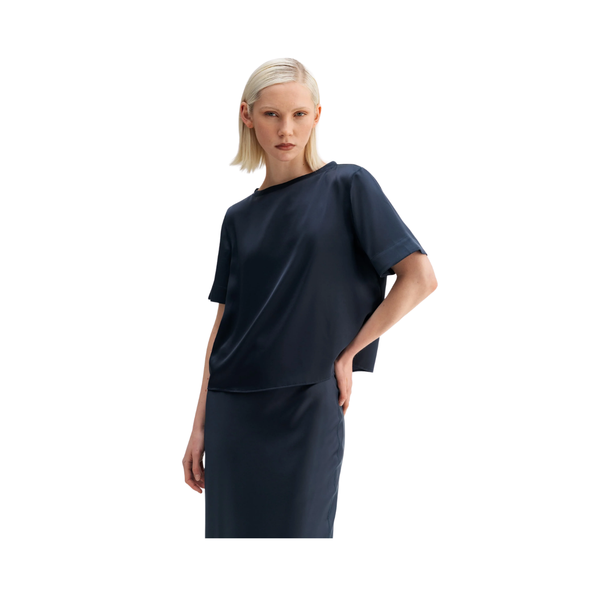 Lola Satin Tee - Blue Grey