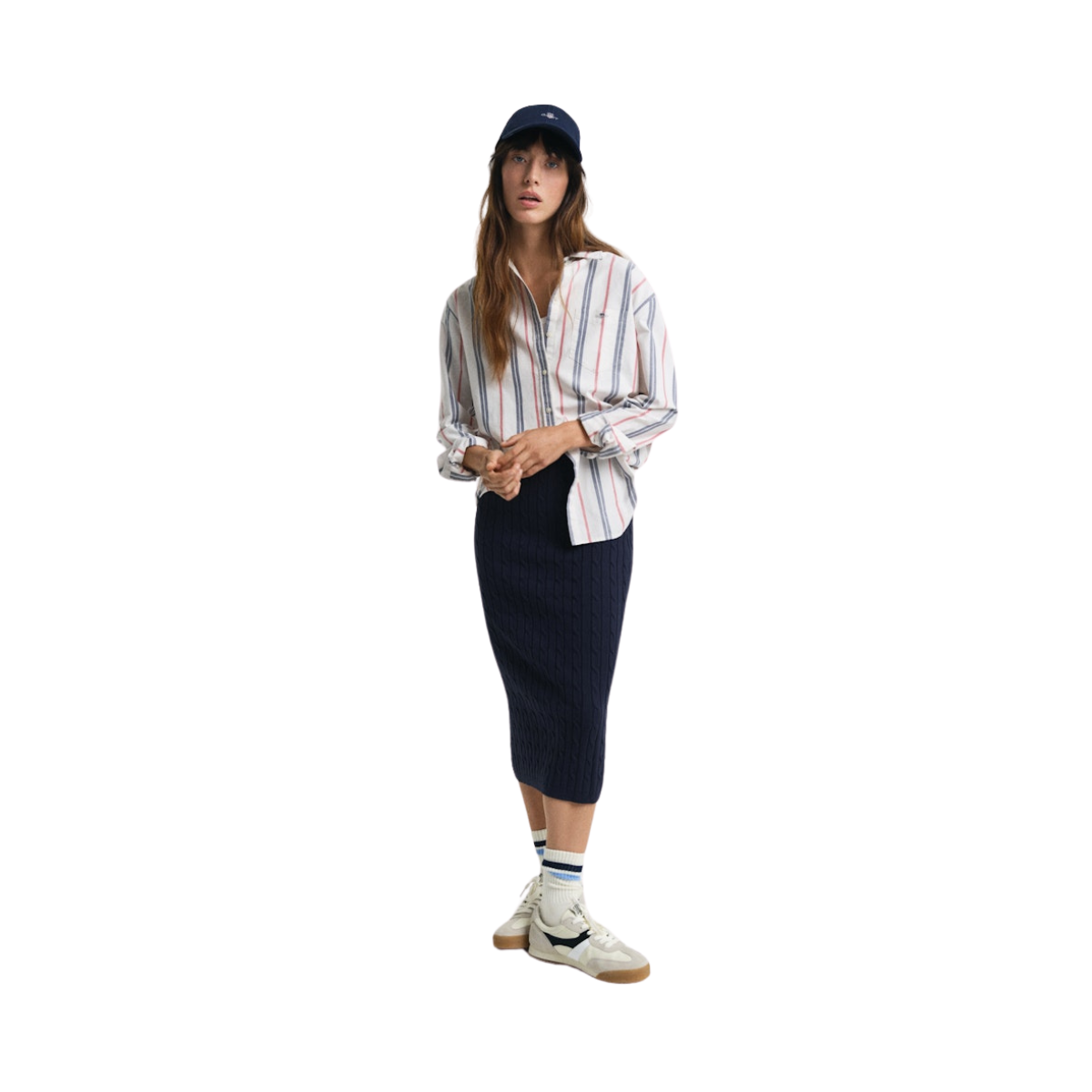 STRETCH COTTON CABLE SKIRT - 433 EVENING BLUE
