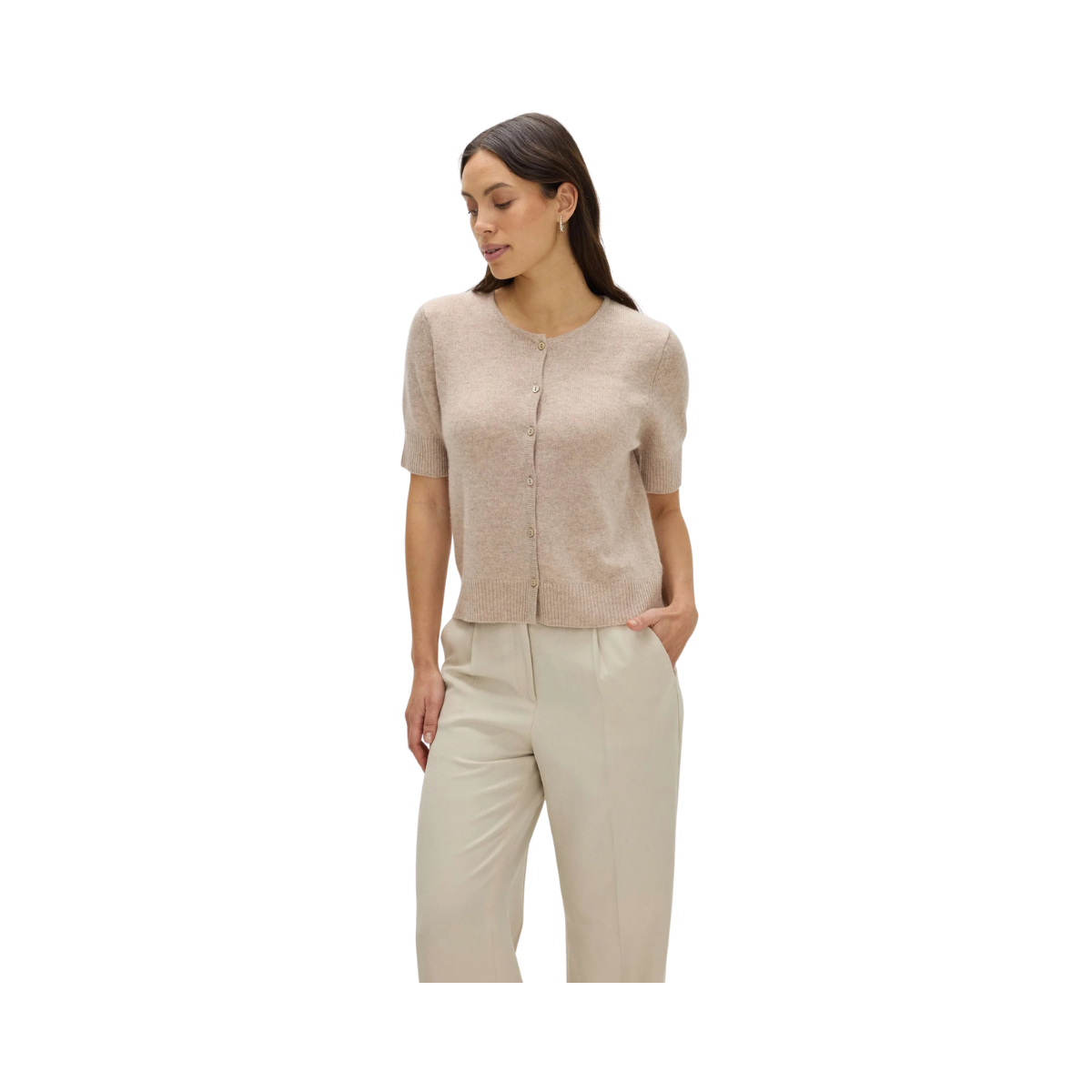 Short Sleeve Boxy Cardigan - Sand