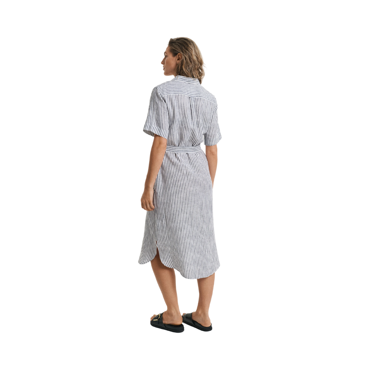 REG LINEN STRIPED SHIRT DRESS - Evening Blue