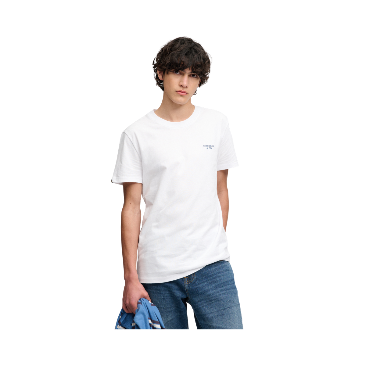 Essential Stacked Logo Emb Tee - Optic/Navy
