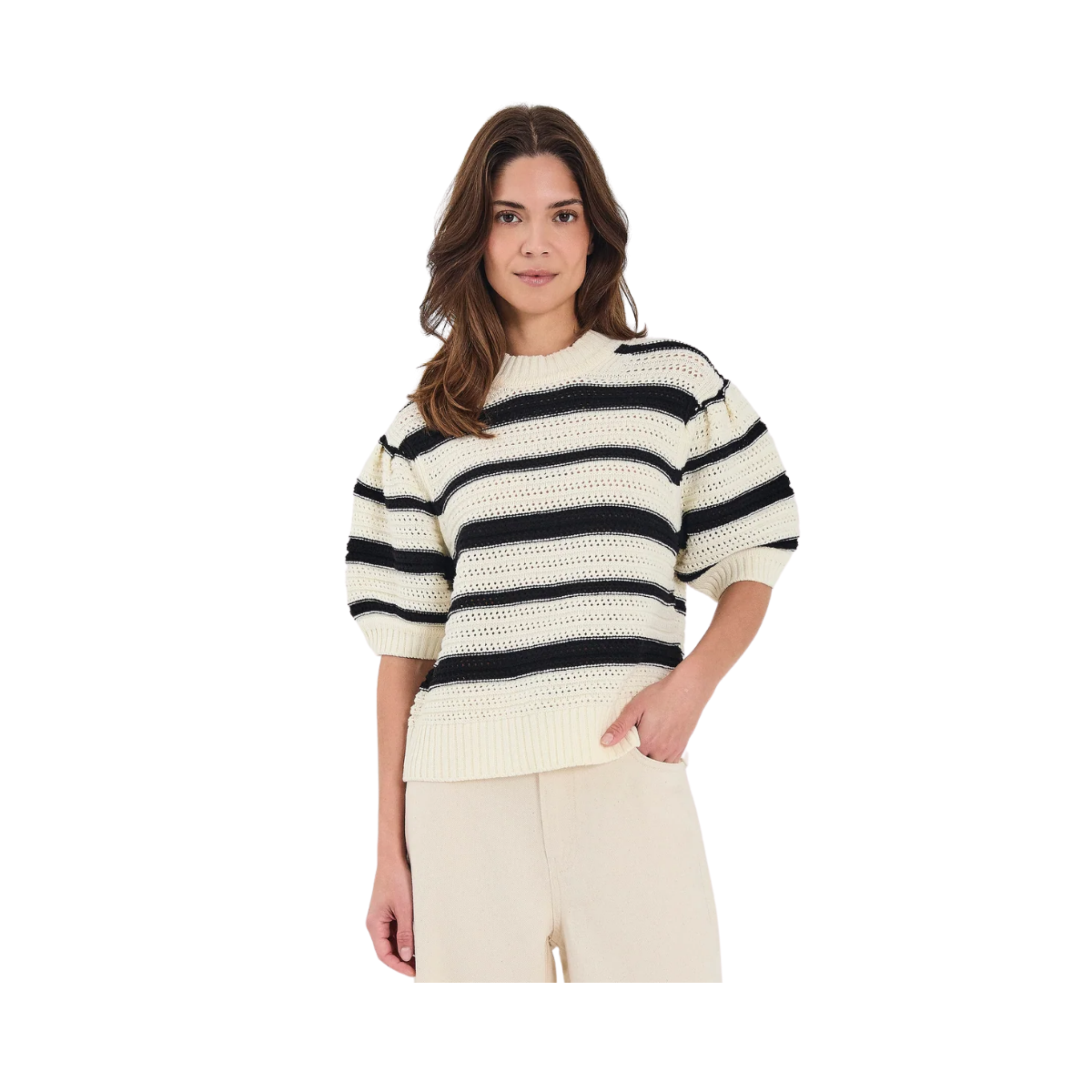 Cerise SS Knit Top - BLACK STRIPE