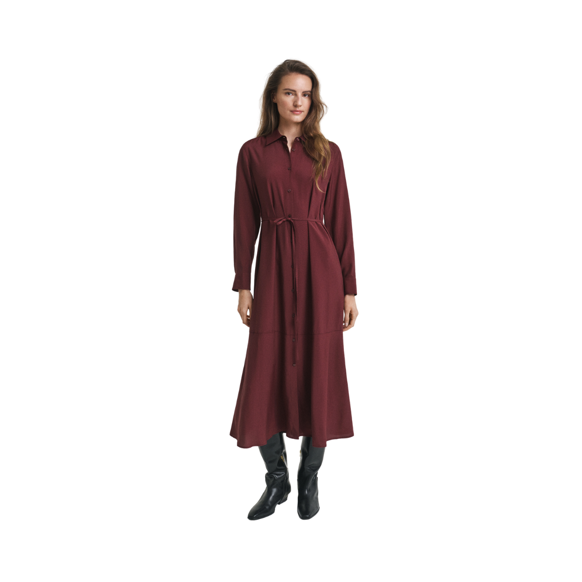 Midi Viscose Shirt Dress - Plum Wine