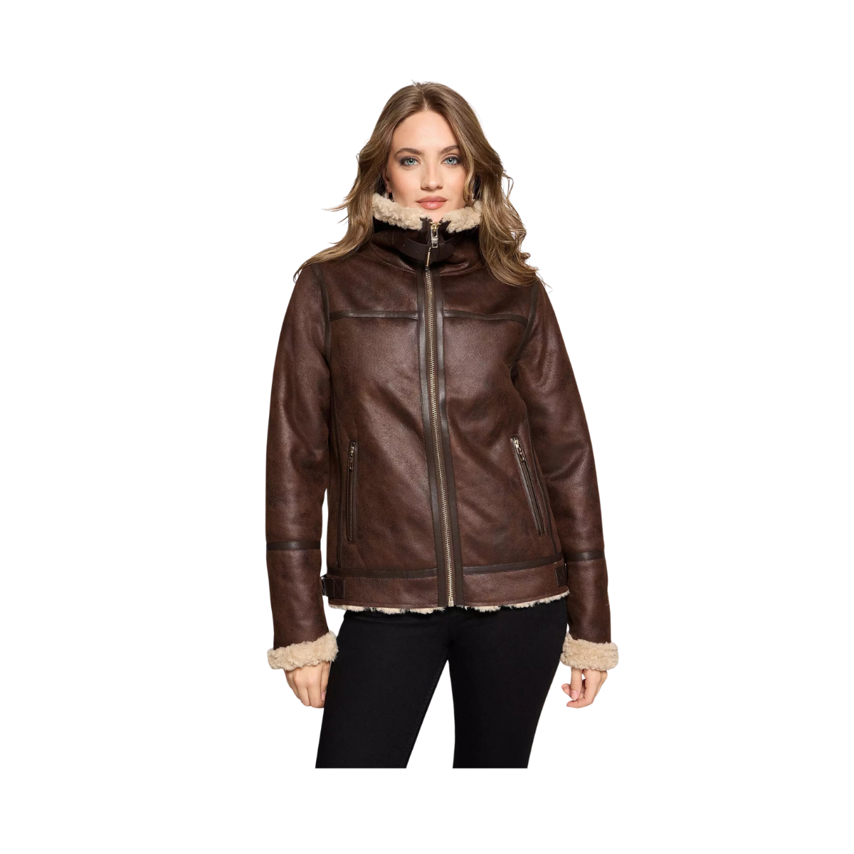Belle Aviator Jacket - 19970 Dark Brown/Beige