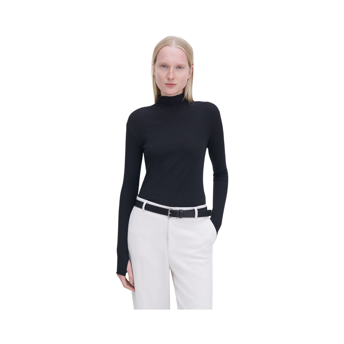 Rib Mock Neck Top - Black