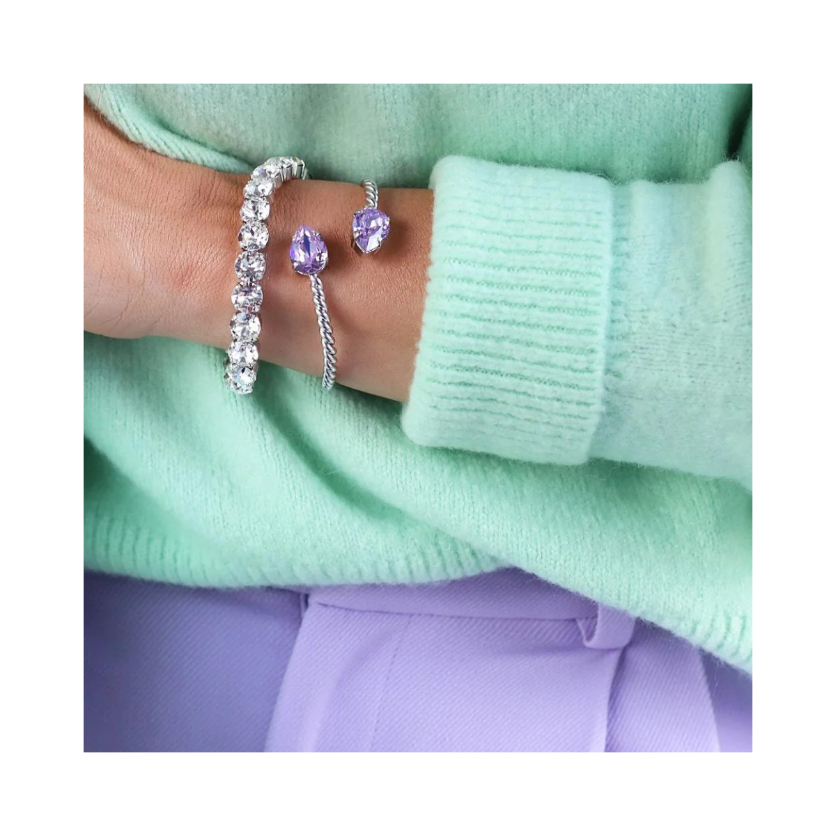 Gia Stud Bracelet Rhodium - 0101 Crystal