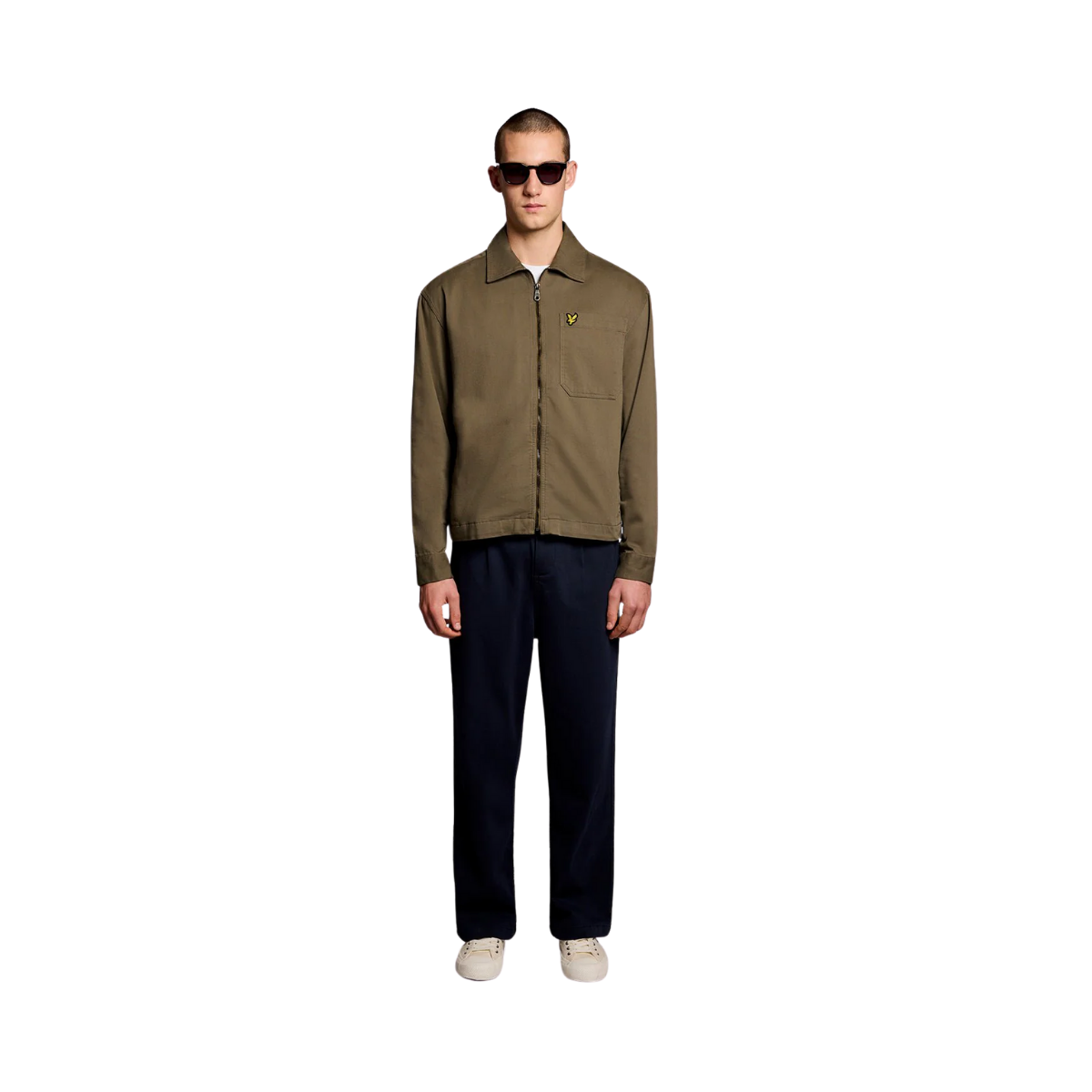 Enzyme Wash Zip Through Overshirt - Khaki Ash