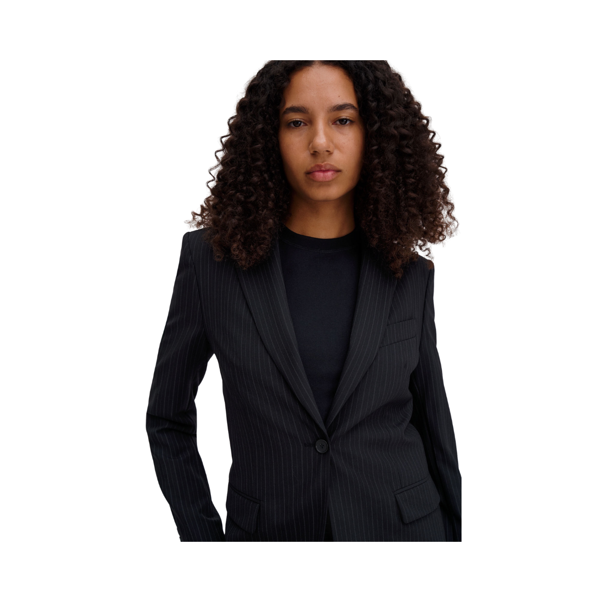 Sasha Pinstripe Blazer - Black
