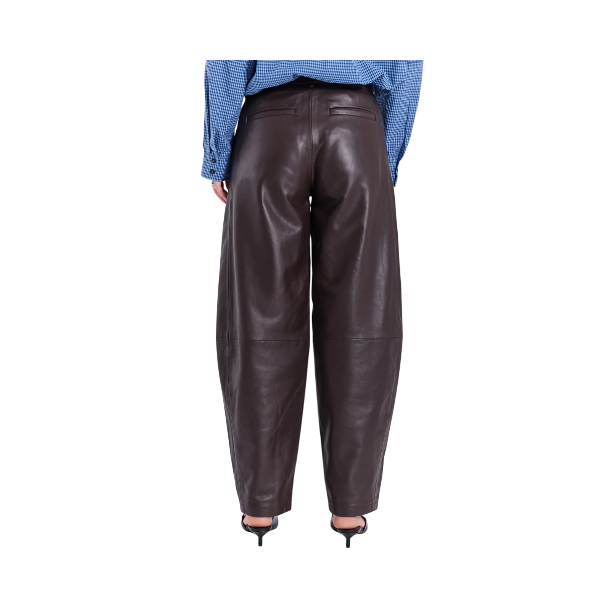 Monica Barrel Leather Pants - Dark Brown