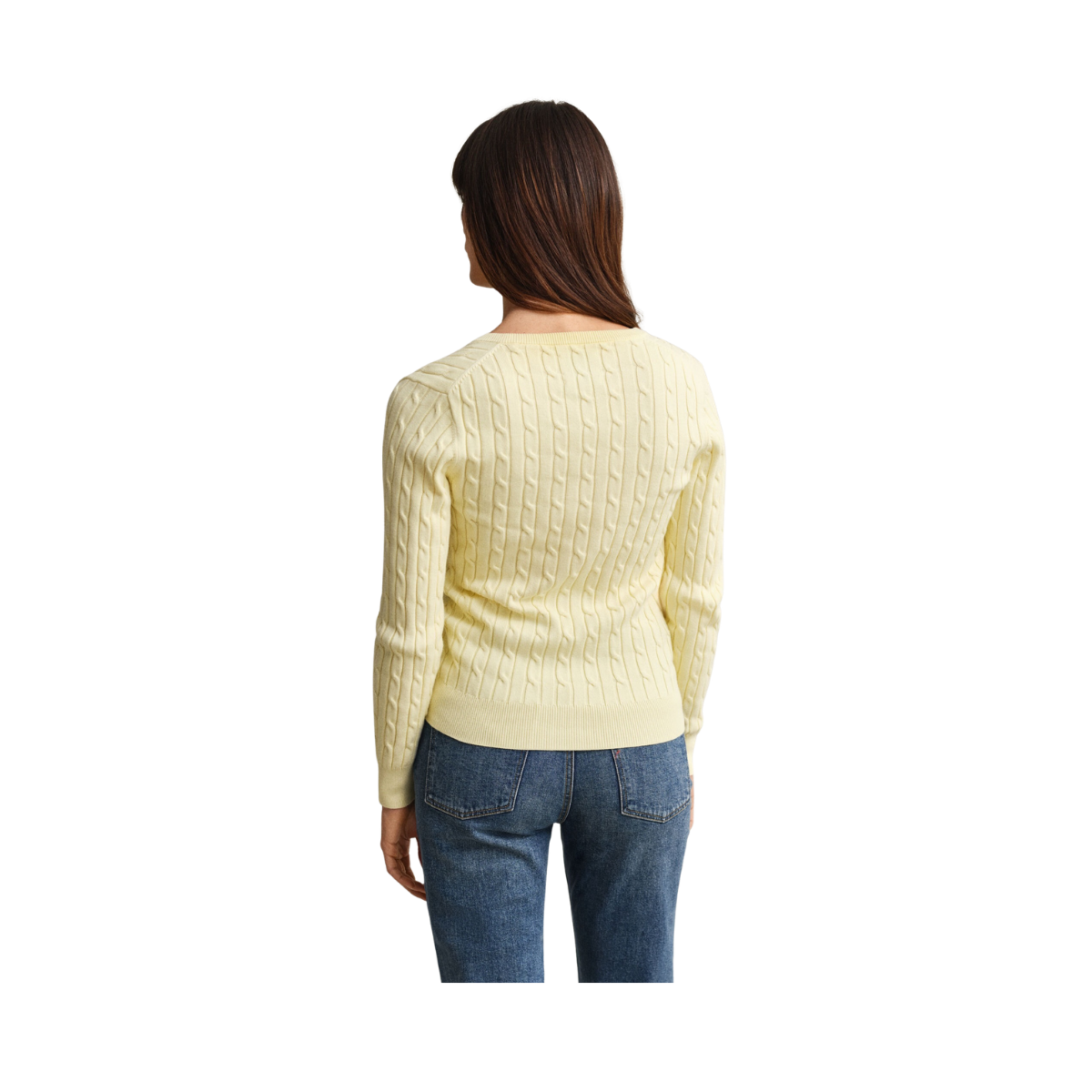 Stretch Cotton Cable V-Neck - Vanilla Yellow