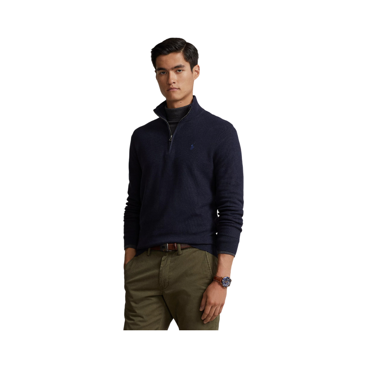 Knit Cotton Quarter-Zip Sweater - Navy Heather