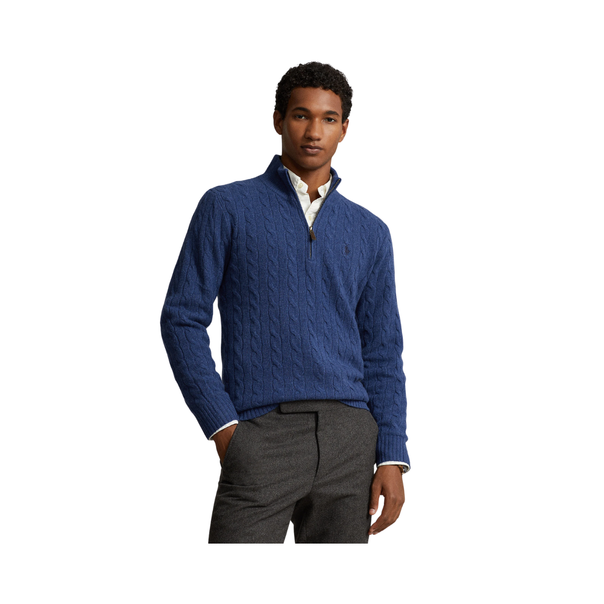 Cable-Knit Wool-Cashmere Zip Sweater - Rustic Navy
