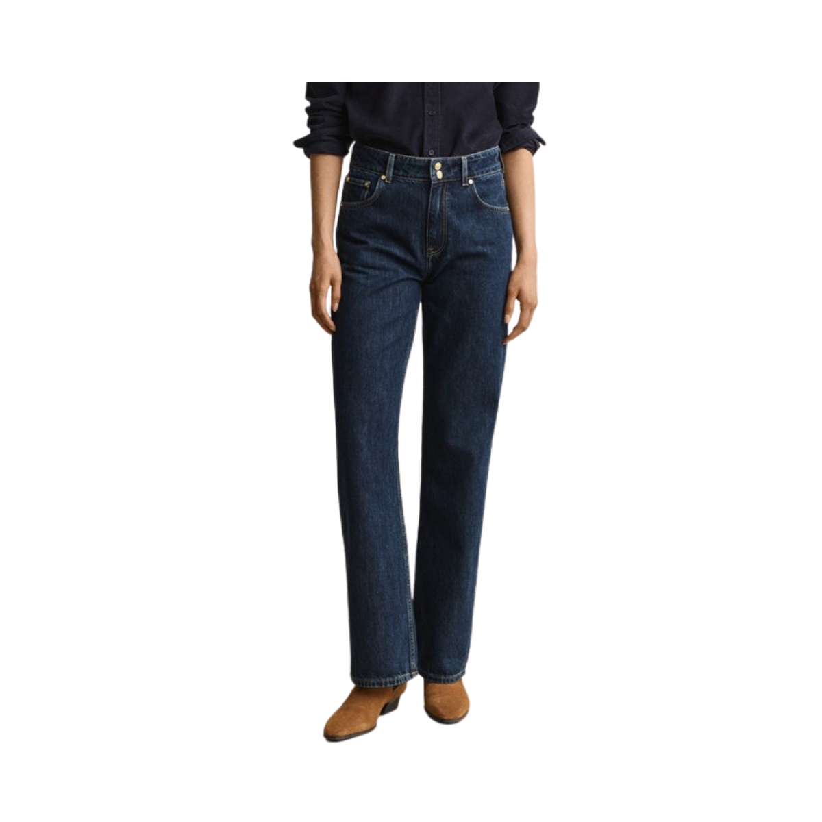 Relaxed Double Button Jeans - Dark Blue Worn In