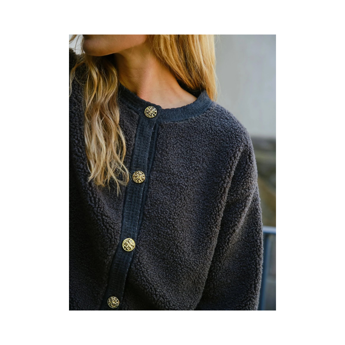 Limo Fluffy Knit Cardigan - Grey