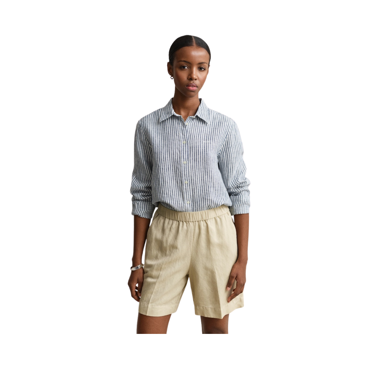 Striped Linen LS Shirt - Evening Blue