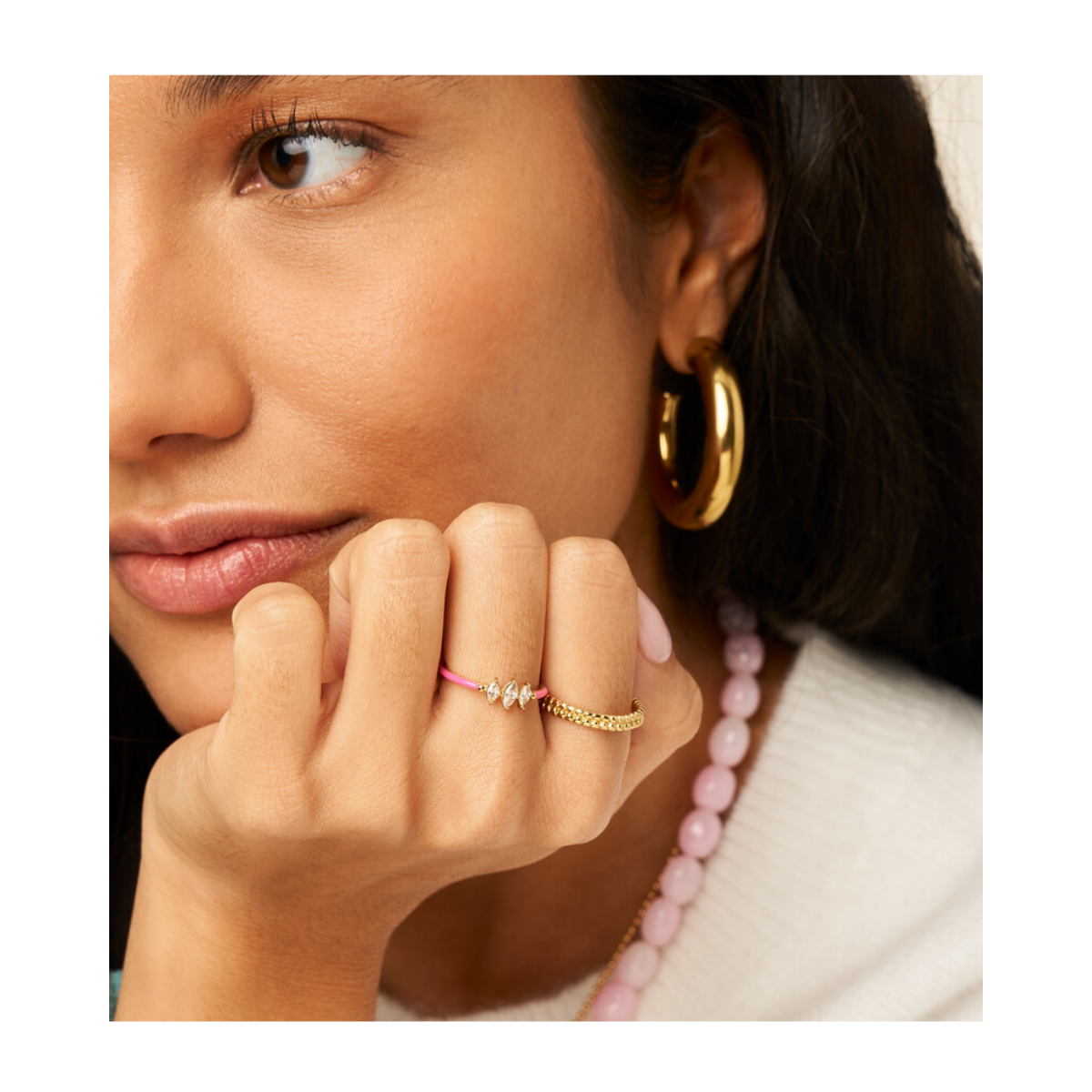 Ring Fine Pink 3 Strass - Gold