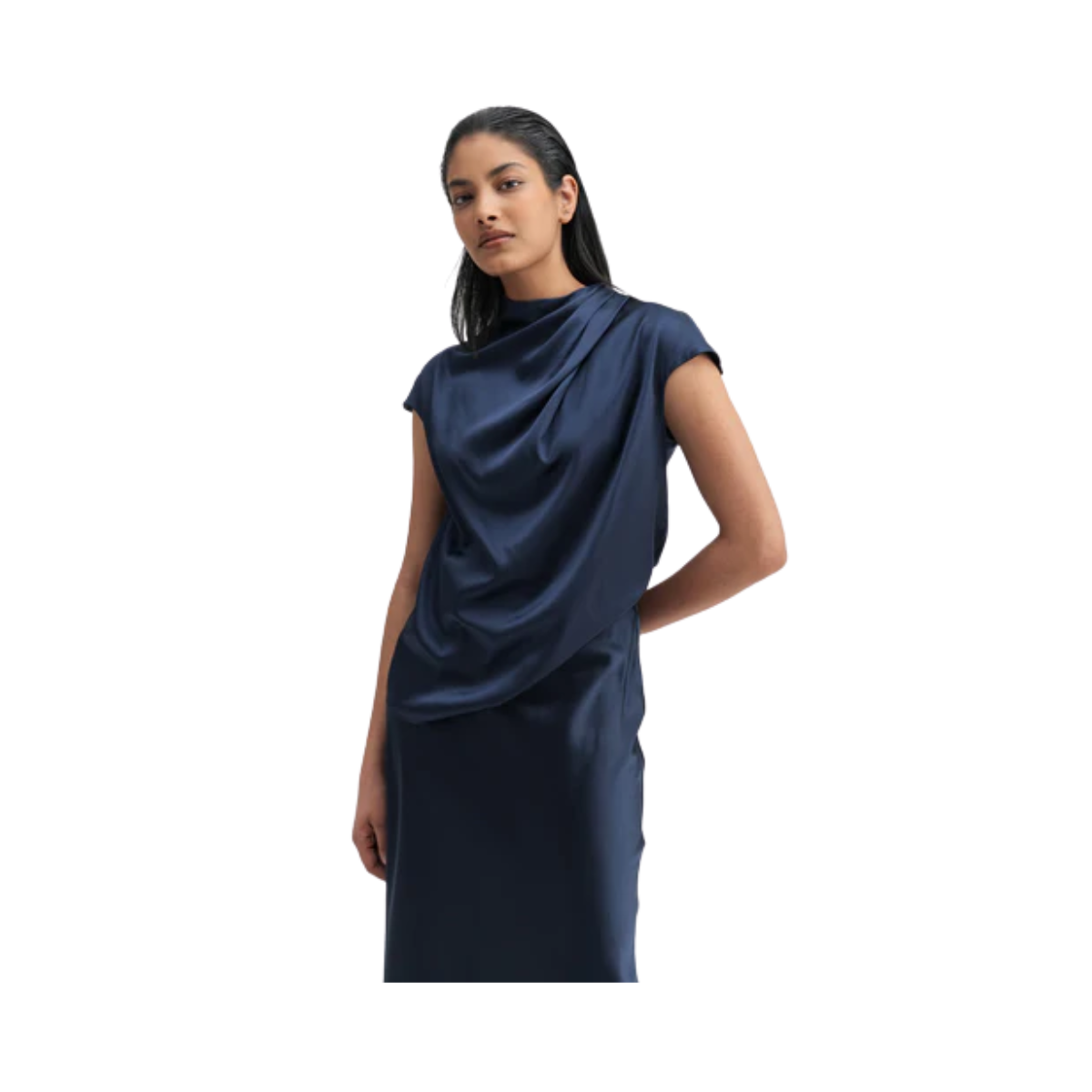 Lima Satin Silk Top - Midnight blue