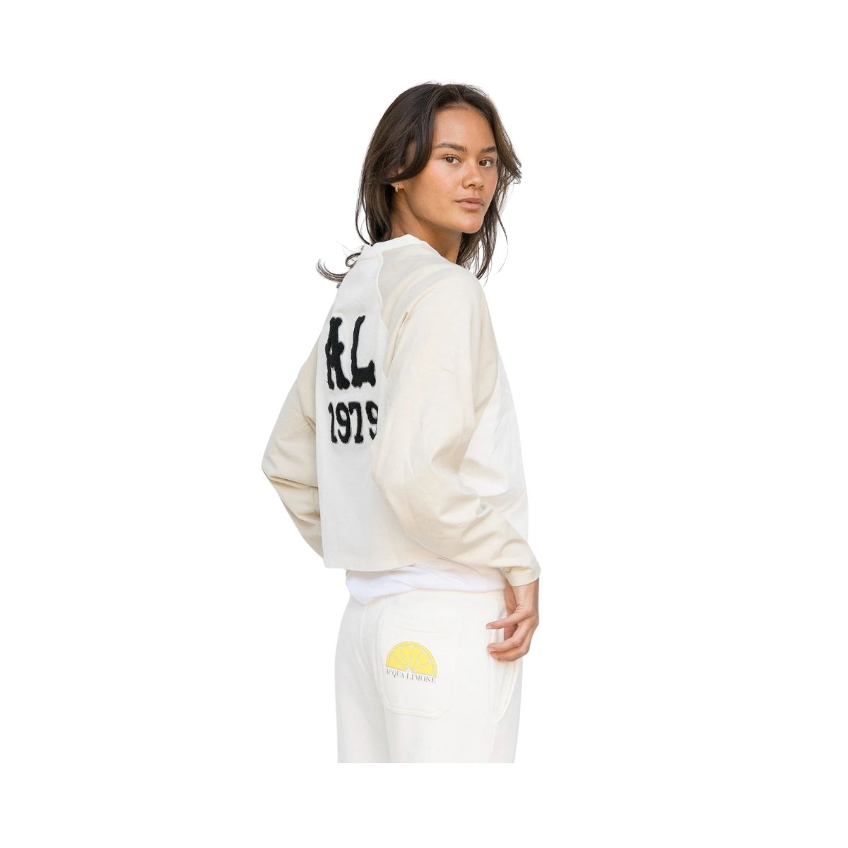 Cropped Varsity LS Tee - Ecru/Khaki
