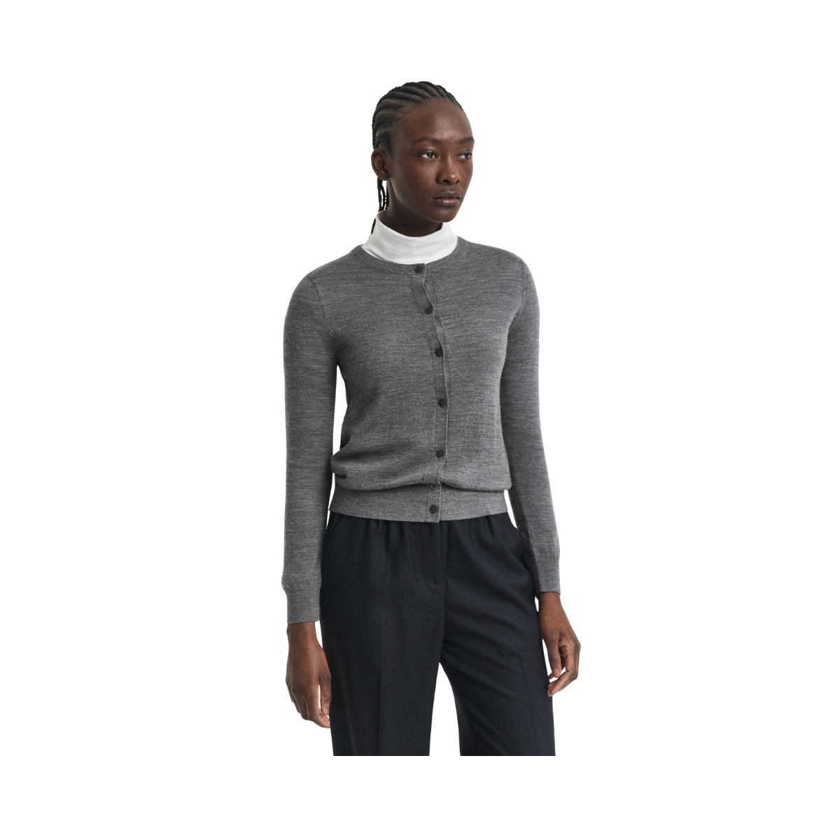 Extrafine Merino Wool Cardigan - Charcoal Melange